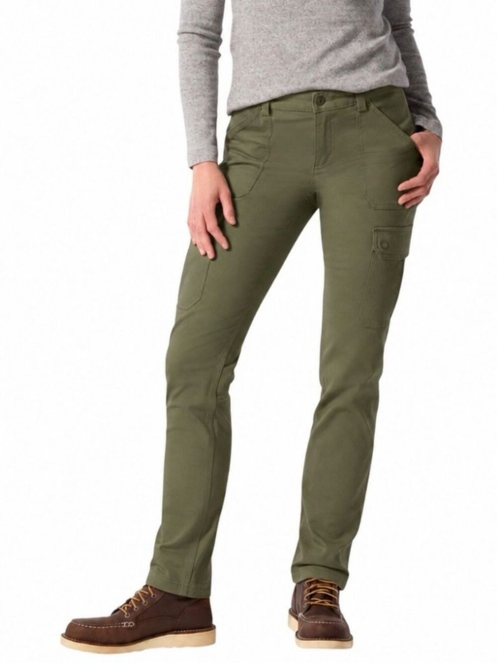 Duluth Flex Womens Olive Green Fire Hose Slim Leg Cargo Pants SZ 14 (36 X 31.5)